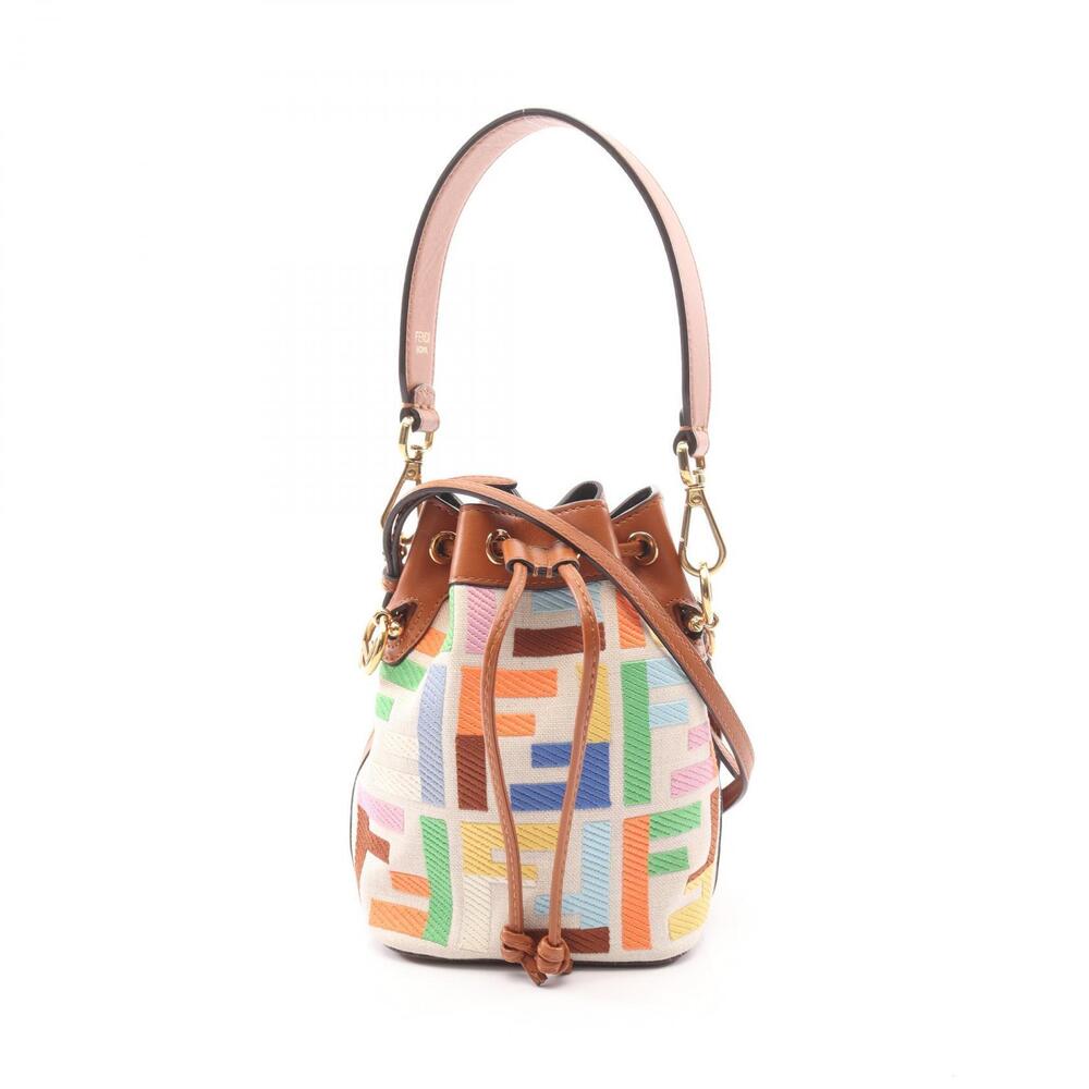 Fendi Montresor Handbag Canvas Leather Beige Brown Multicolor